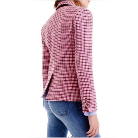 NWT Women’s J. Crew Pink Campbell Houndstooth Plaid Wool Blazer 4 - Picture 2 of 9